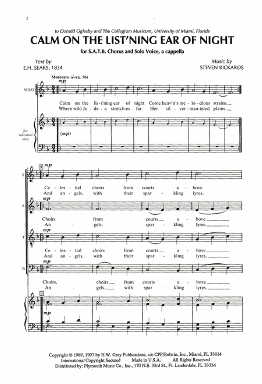 Calm On The List'ning Ear Of Night 4-Part scores gallery preview page 2