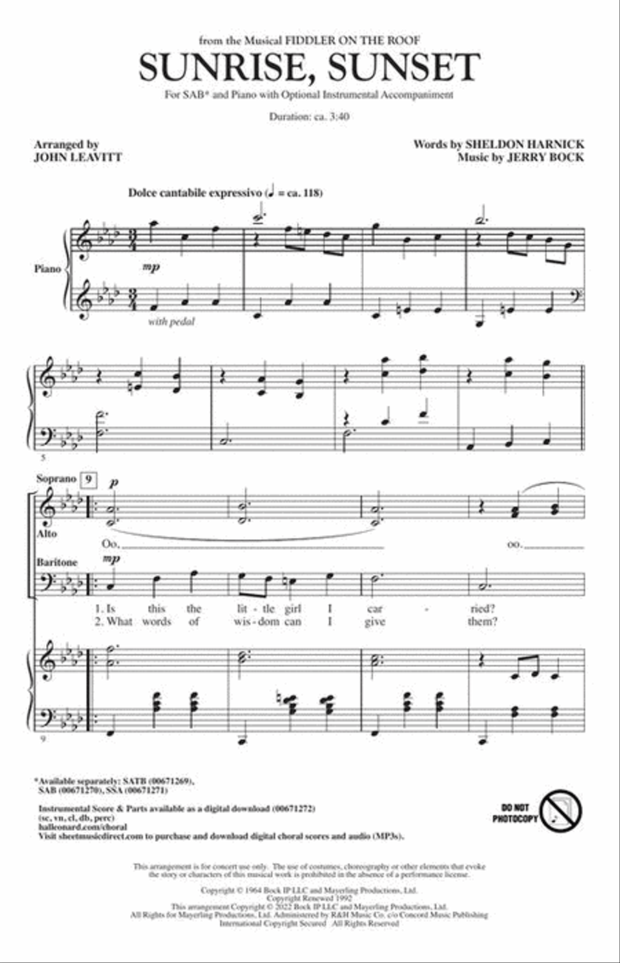 Sunrise, Sunset 3-Part scores gallery preview page 3