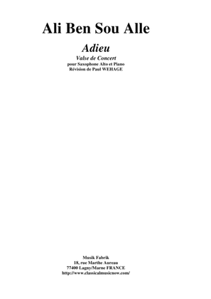 Book cover for Ali Ben Sou Alle: Adieu, Valse de Concert for alto saxophone and piano