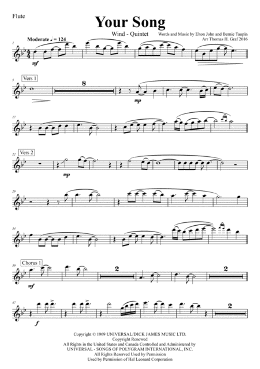 Your Song Woodwind Quintet scores gallery preview page 5