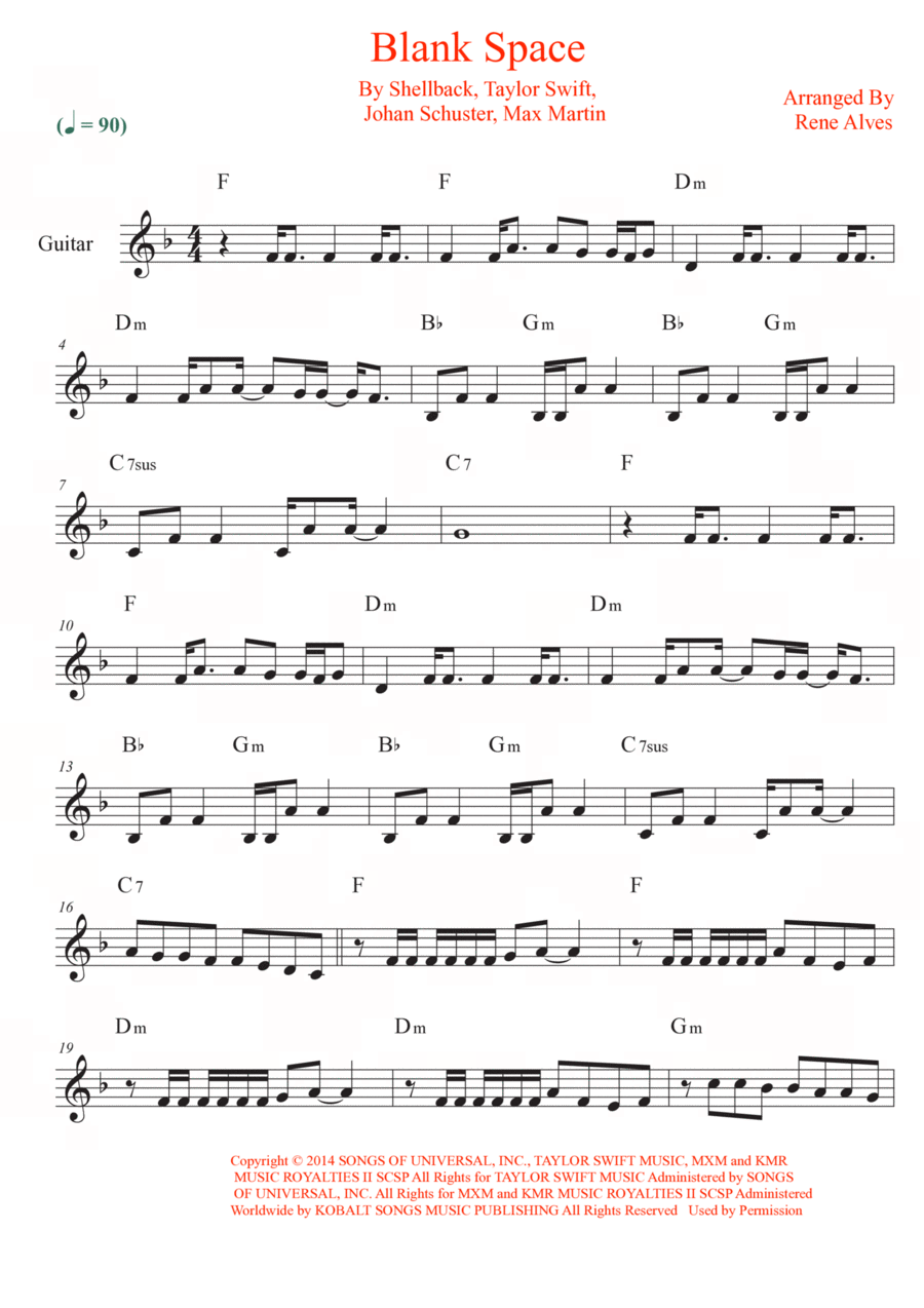 Blank Space Electric Guitar scores gallery preview page 1