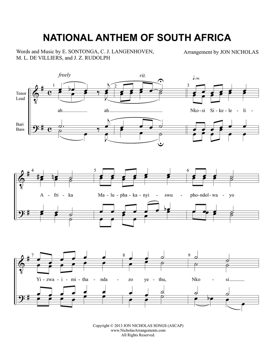 National Anthem Of South Africa TTBB scores gallery preview page 1
