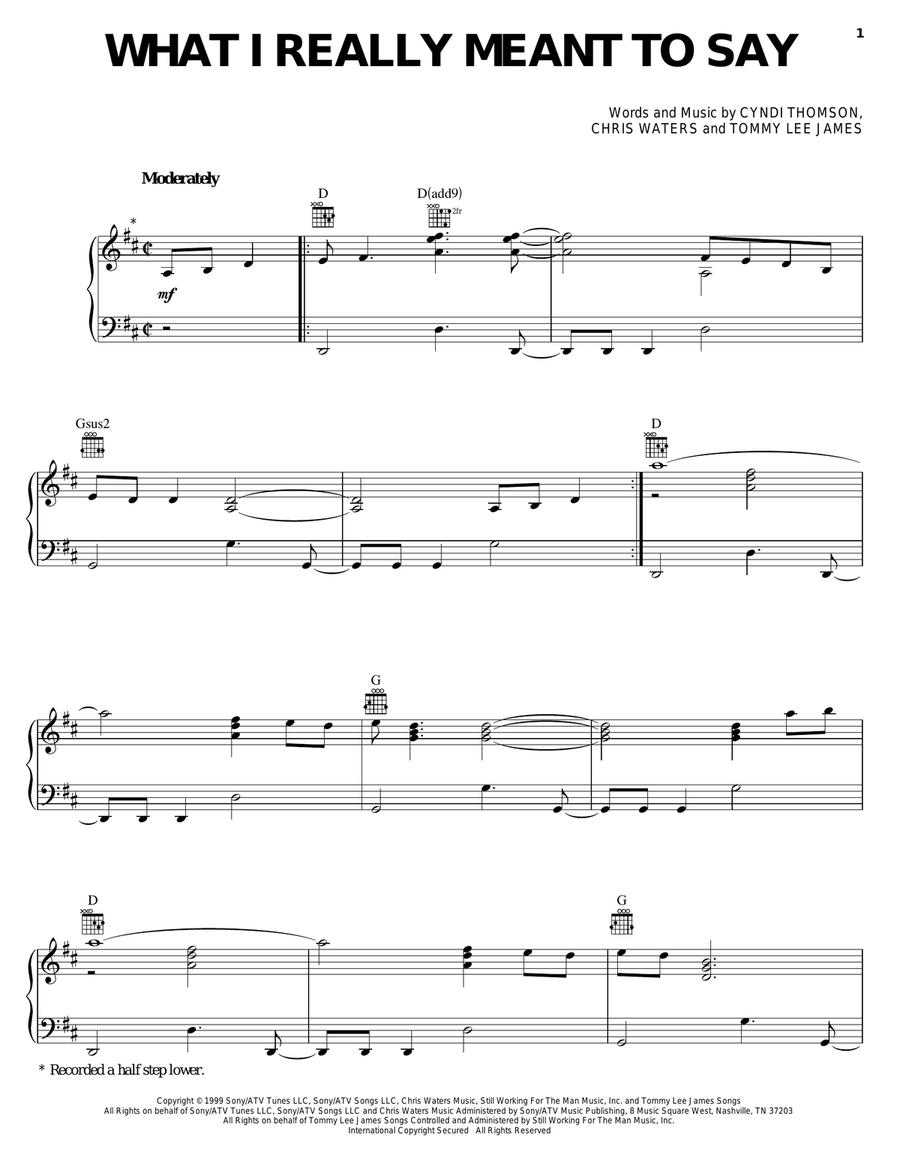 What I Really Meant To Say Piano, Vocal, Guitar scores gallery preview page 1