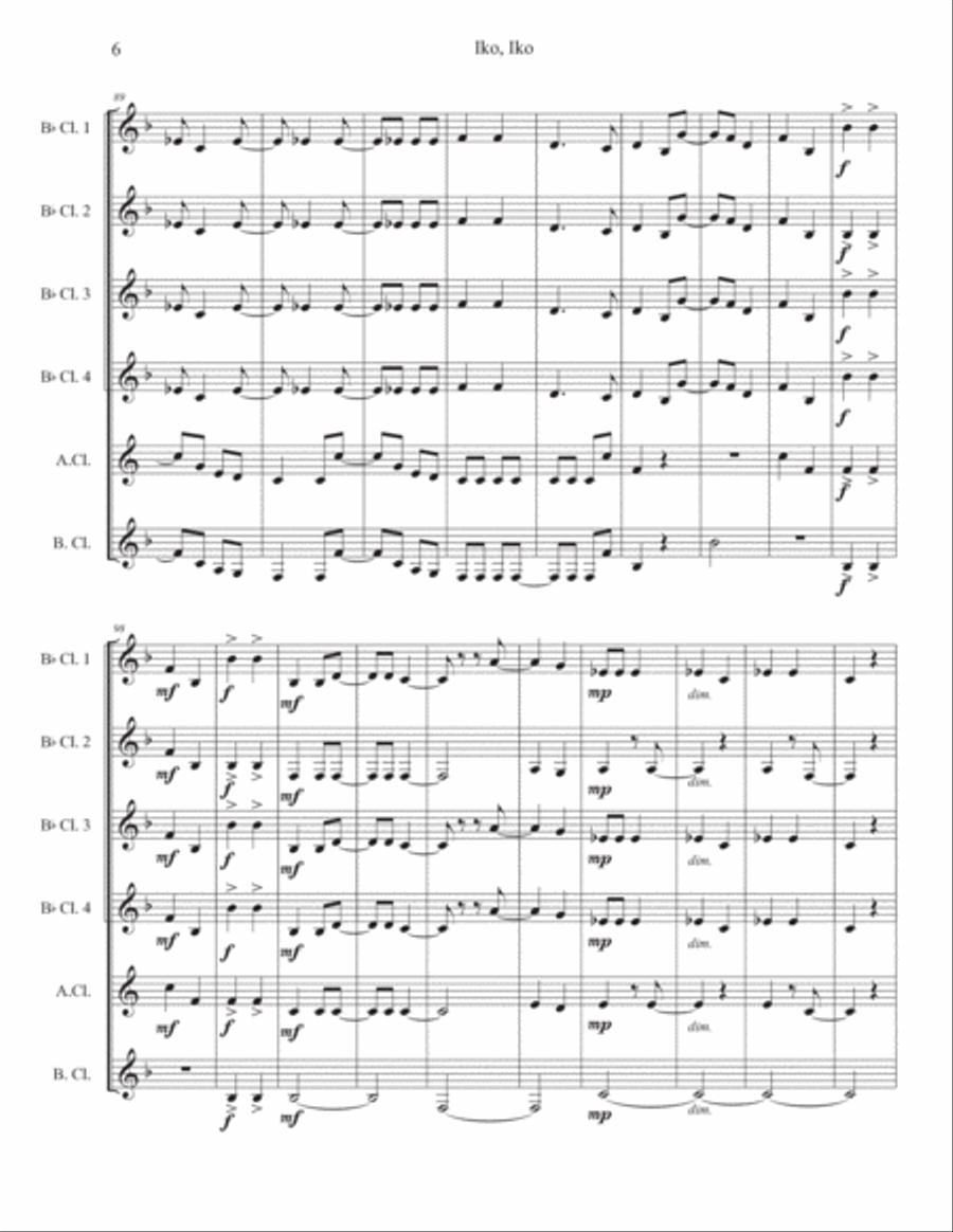 Iko Iko Clarinet Choir scores gallery preview page 6