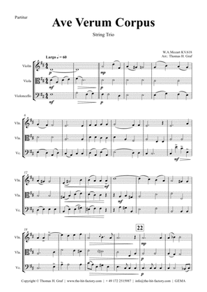 Book cover for Ave Verum Corpus - W.A. Mozart - String Trio