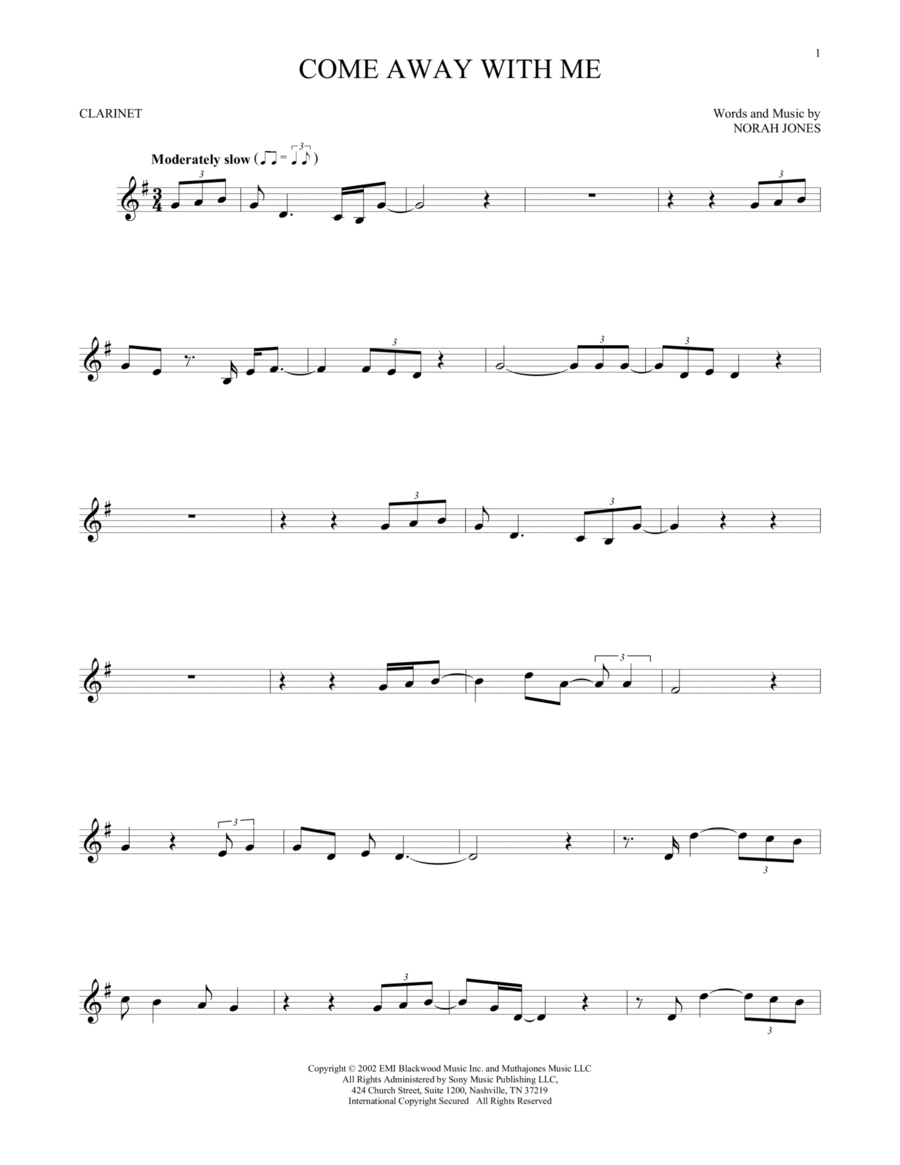 Come Away With Me Come Away With Me Clarinet Solo scores gallery preview page 1