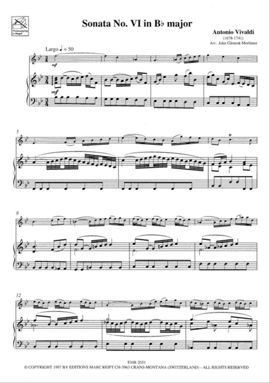 Sonata No. 6 in Bb Major Flute Solo scores gallery preview page 3