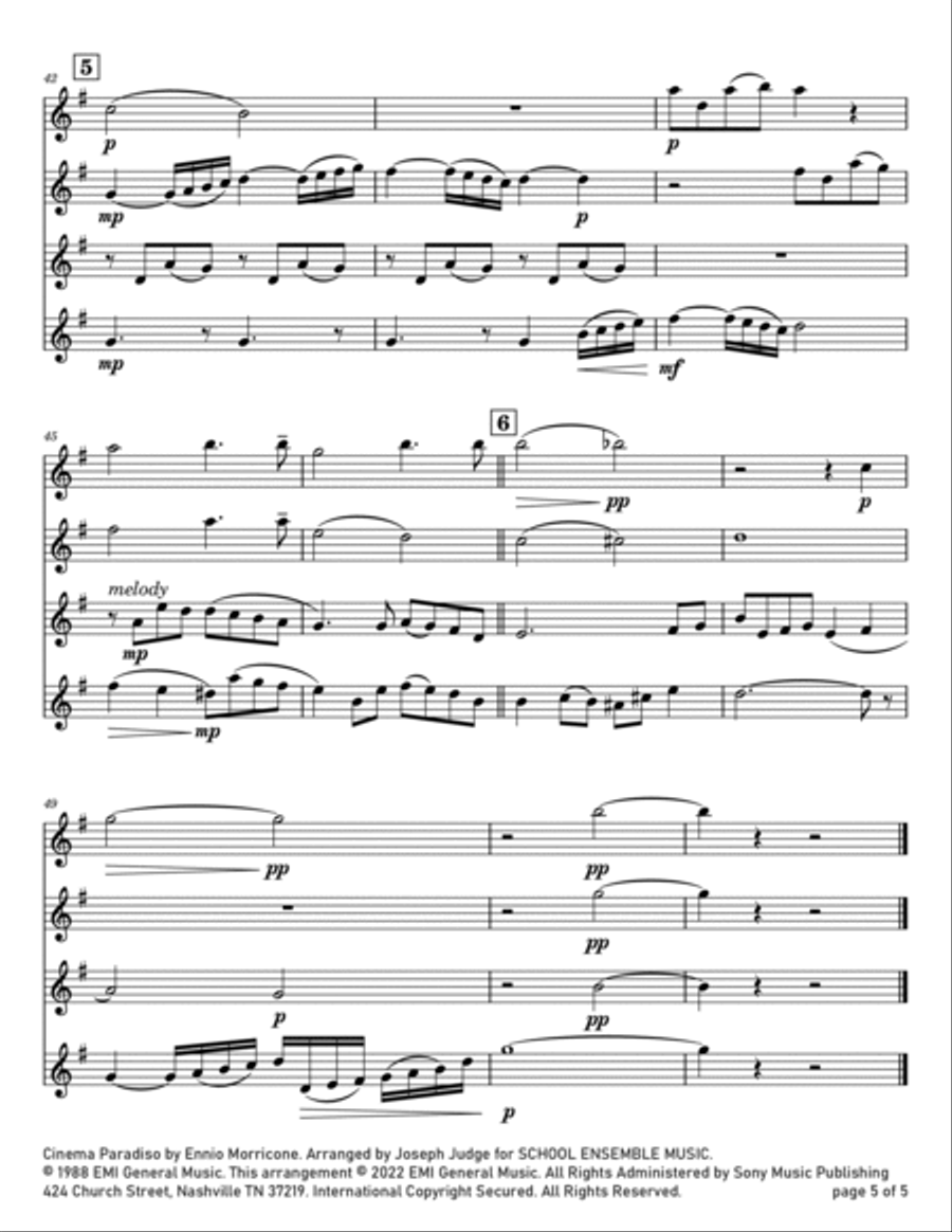 Cinema Paradiso Cinema Paradiso Clarinet Quartet scores gallery preview page 5