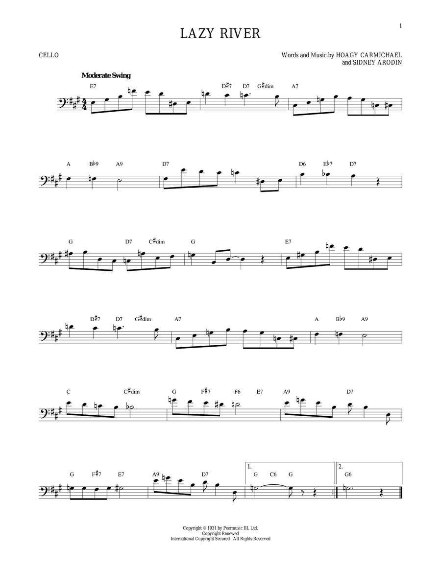 Lazy River Cello Solo scores gallery preview page 1