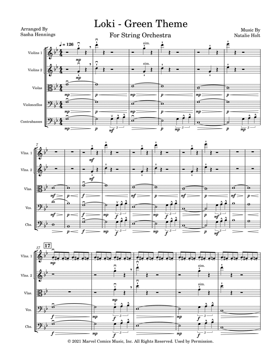 Loki Green Theme String Orchestra scores gallery preview page 1