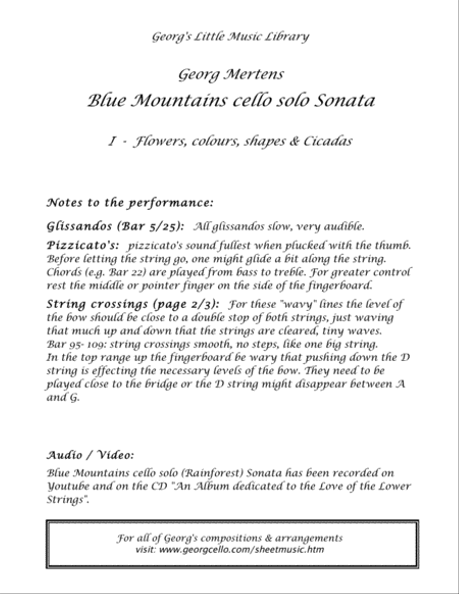 Blue Mountains cello solo (Rainforest) Sonata Cello Solo scores gallery preview page 3