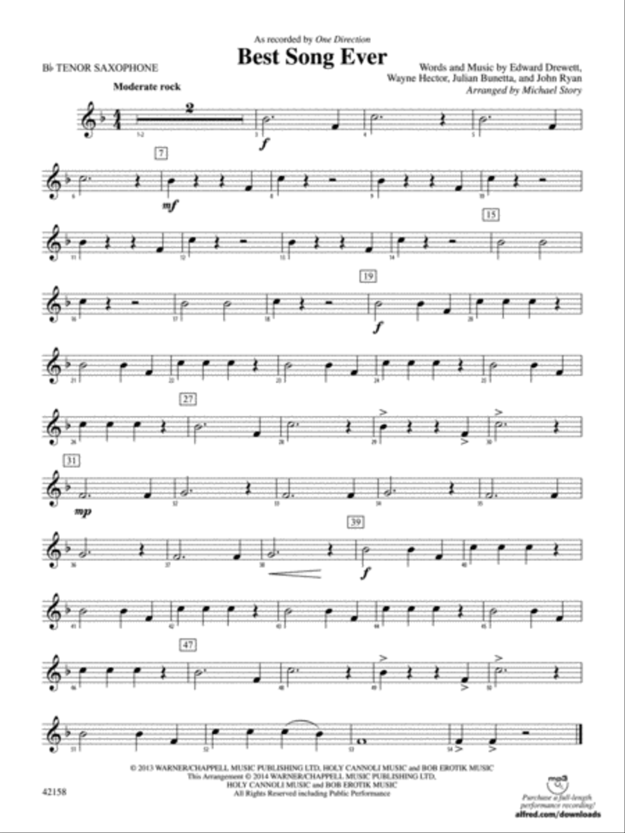 Best Song Ever: B-flat Tenor Saxophone Concert Band scores gallery preview page 1