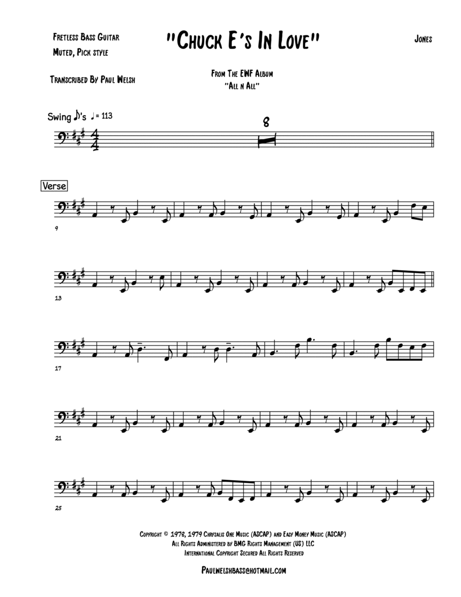 Chuck E's In Love Chuck E's In Love Bass Guitar scores gallery preview page 1