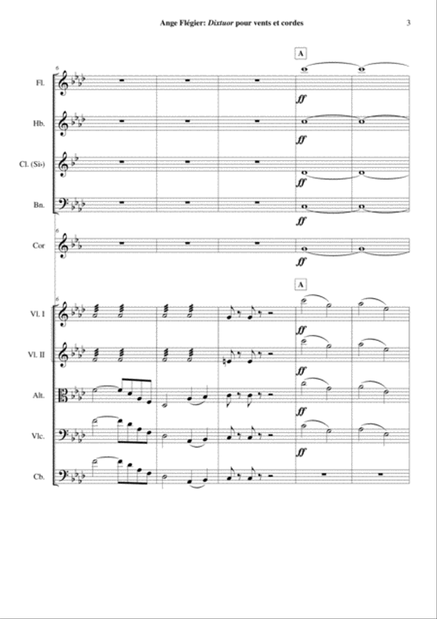Ange Flégier: Dixtuor for flute, oboe, clarinet, bassoon, horn, two violins, viola, violoncello and Woodwind Quintet scores gallery preview page 3