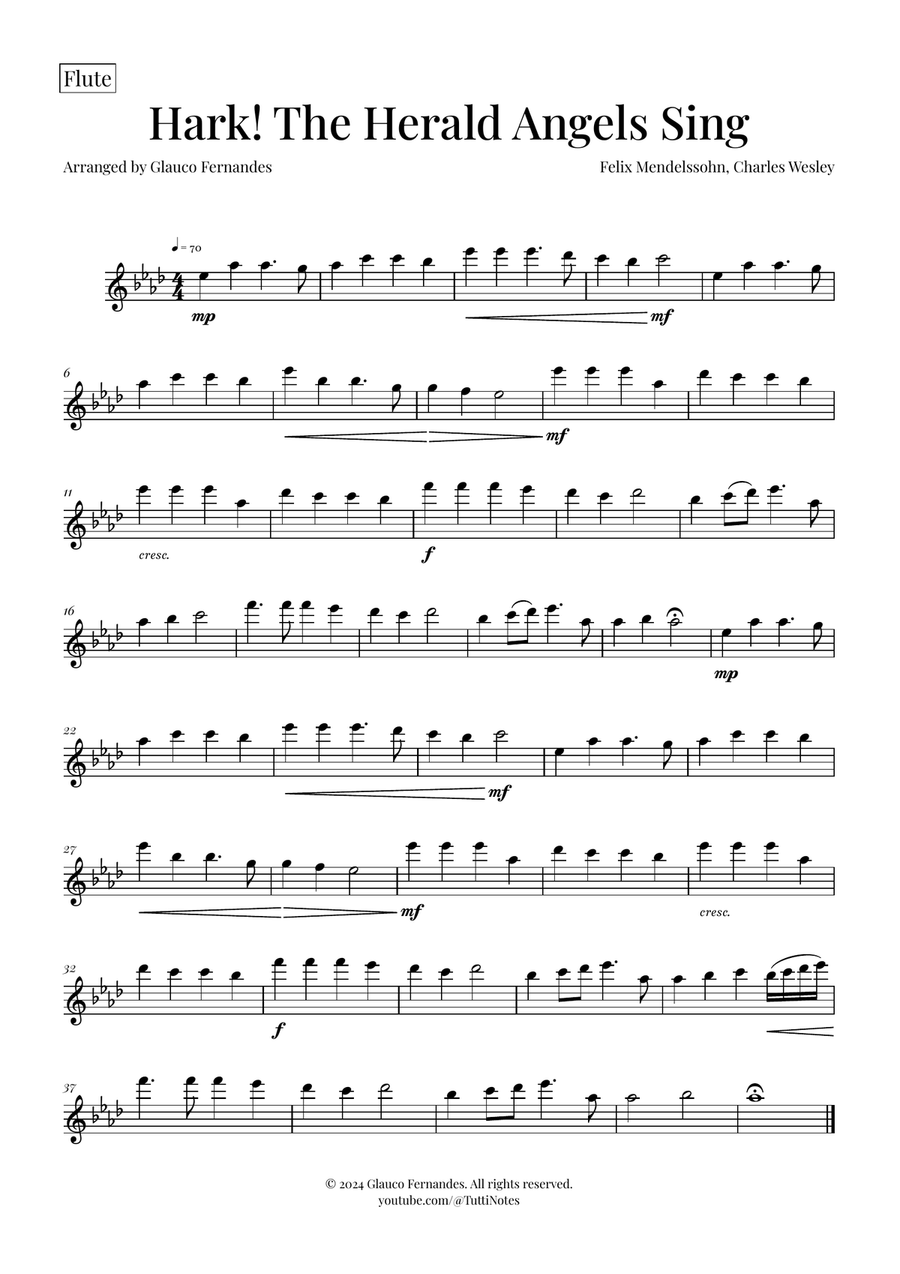 Hark! The Herald Angels Sing Trio Arrangement | Christmas Carol Sheet Music Woodwind Trio scores gallery preview page 4