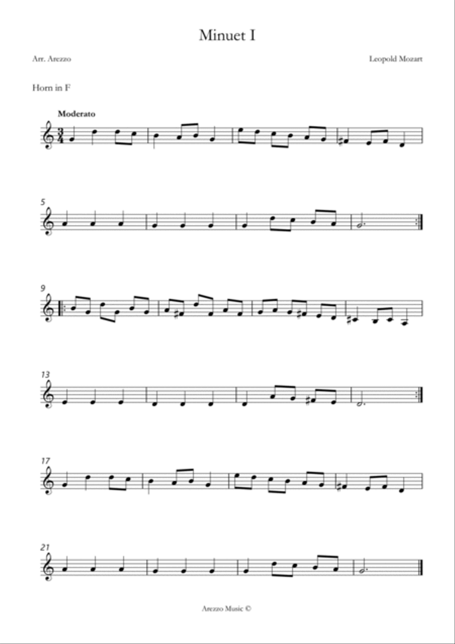 leopold mozart notebook for wolfgang minuet I French Horn and Trombone sheet music Brass Duet scores gallery preview page 2