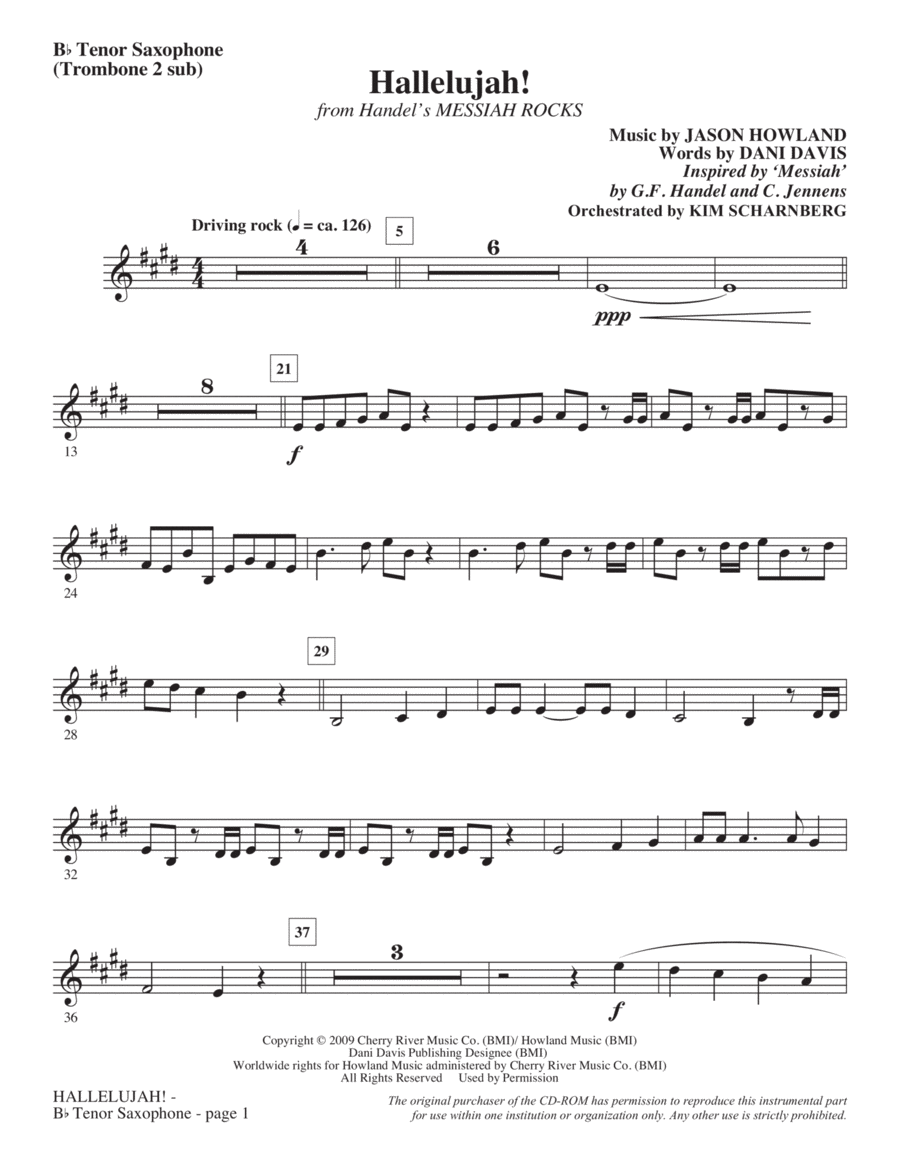 Hallelujah! (from Messiah Rocks) - Tenor Saxophone (Tromb. 2 sub) Choir scores gallery preview page 1