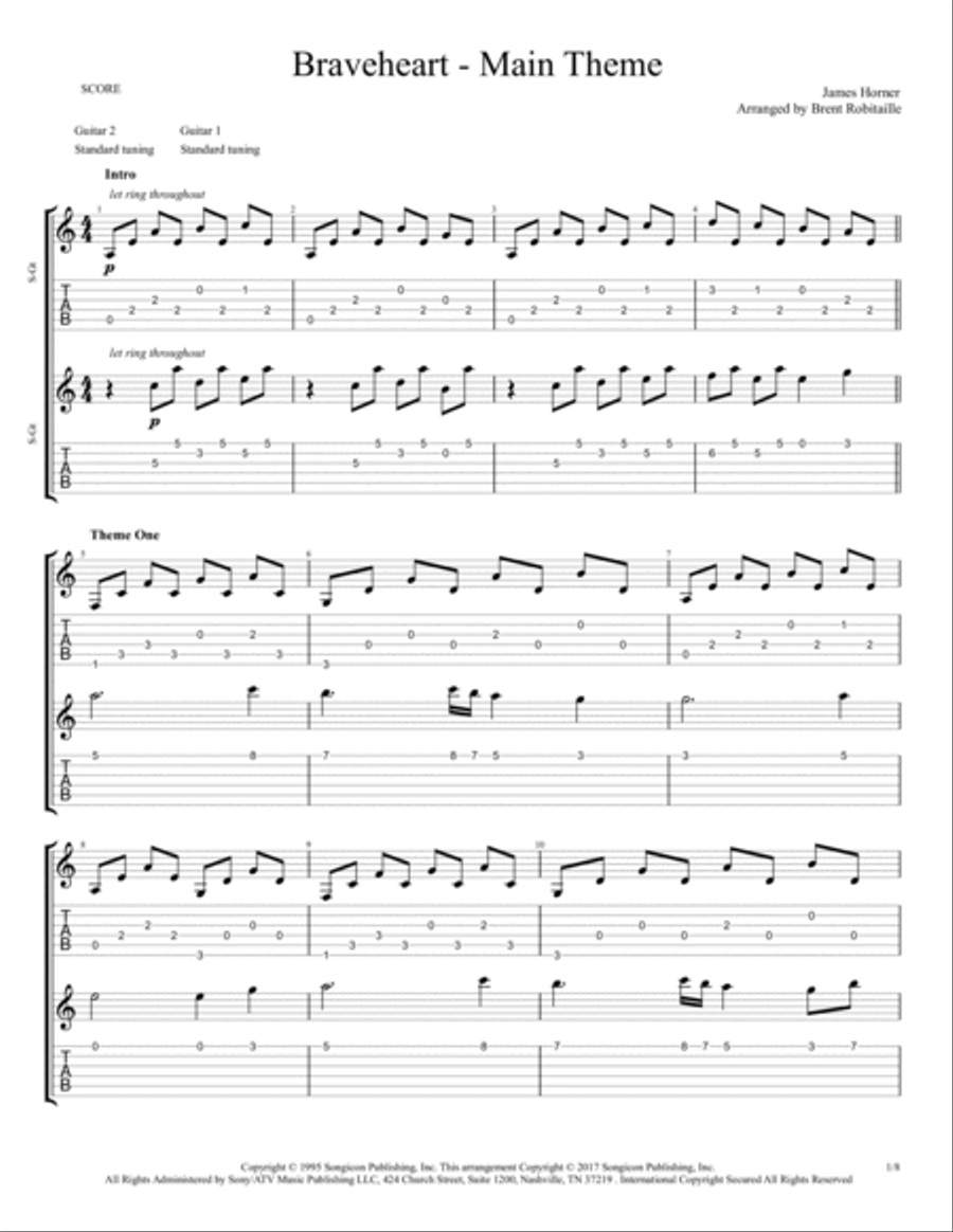 Braveheart - Main Title Guitar Tablature scores gallery preview page 2
