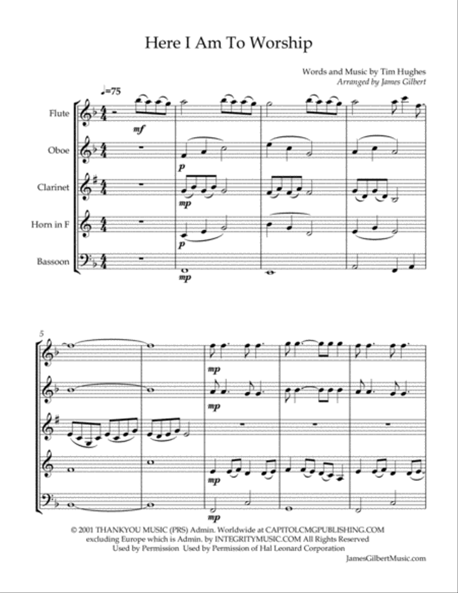 Here I Am To Worship Here I Am To Worship Woodwind Quintet scores gallery preview page 2