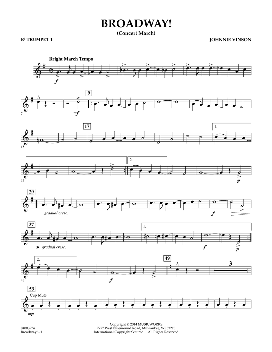 Broadway! - Bb Trumpet 1 Concert Band scores gallery preview page 1