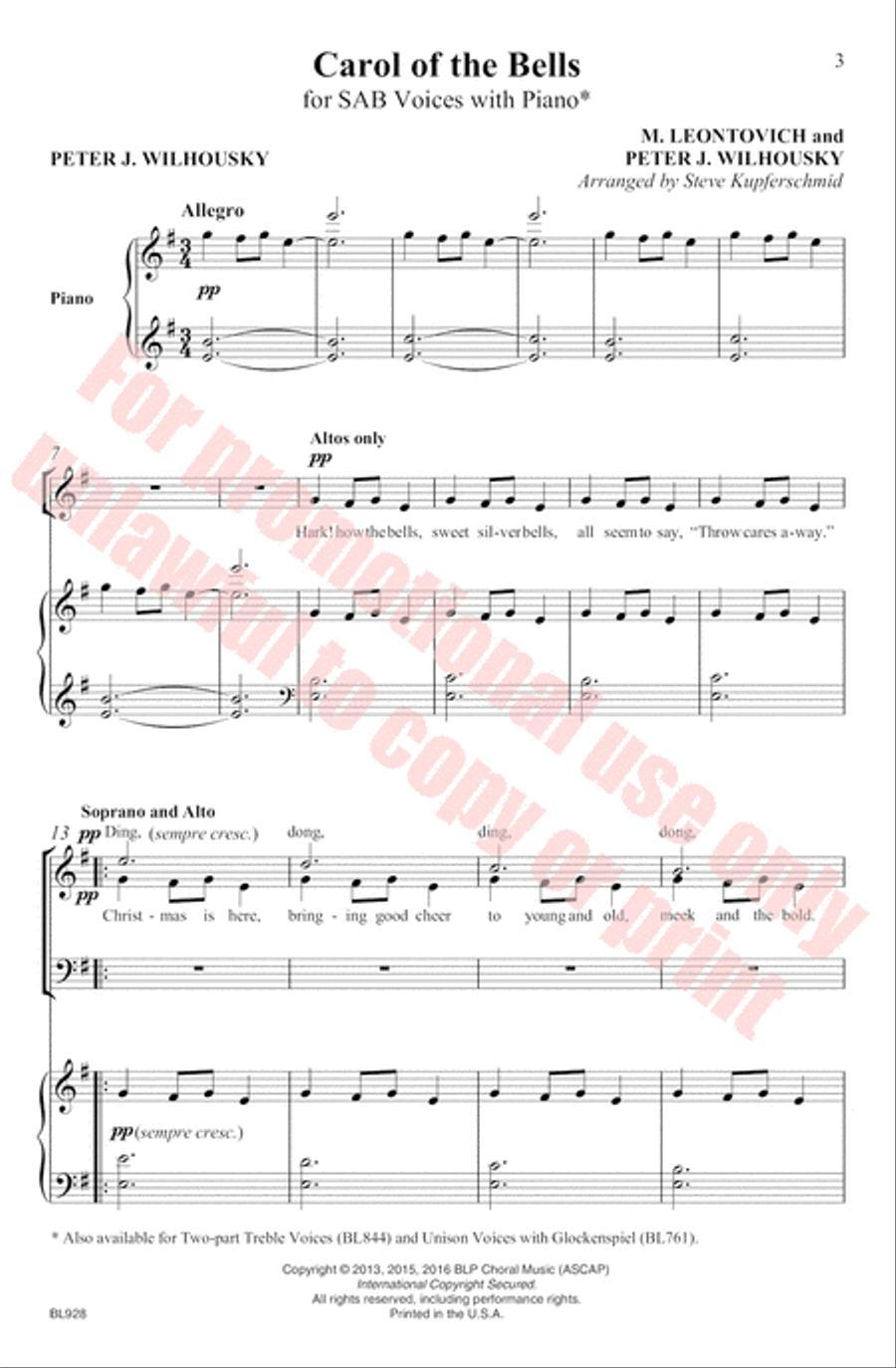 Carol of the Bells Carol of the Bells 3-Part scores gallery preview page 4