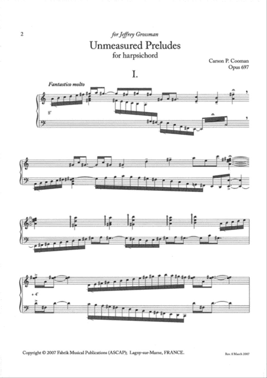 Carson Cooman: Unmeasured Preludes (2006) for harpsichord Harpsichord scores gallery preview page 2