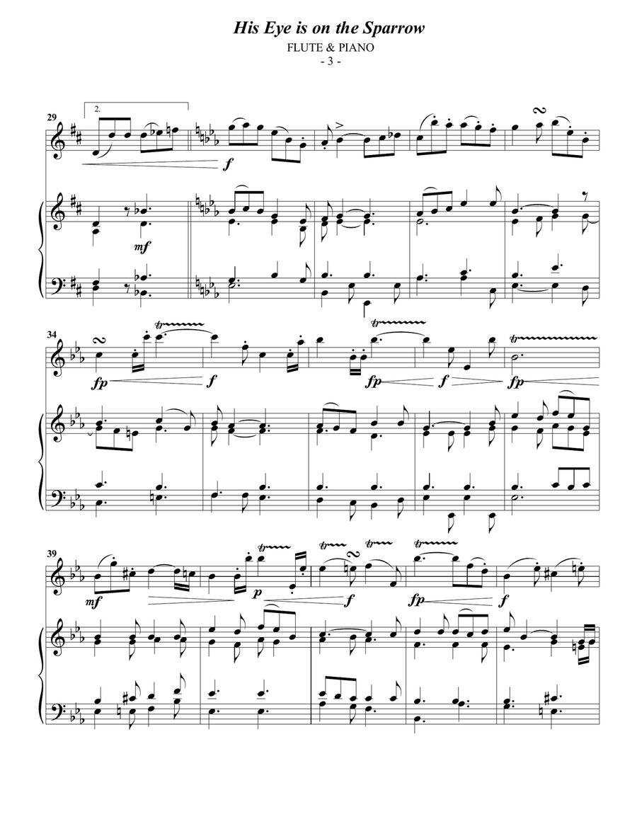 Gabriel: His Eye Is On The Sparrow for Flute & Piano Flute Solo scores gallery preview page 3