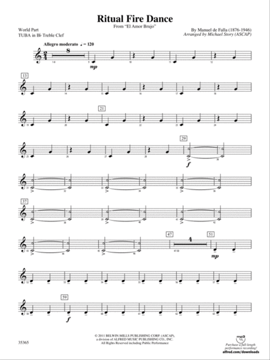 Ritual Fire Dance (From El Amor Brujo): (World Part) B-flat Tuba T.C. Concert Band scores gallery preview page 1