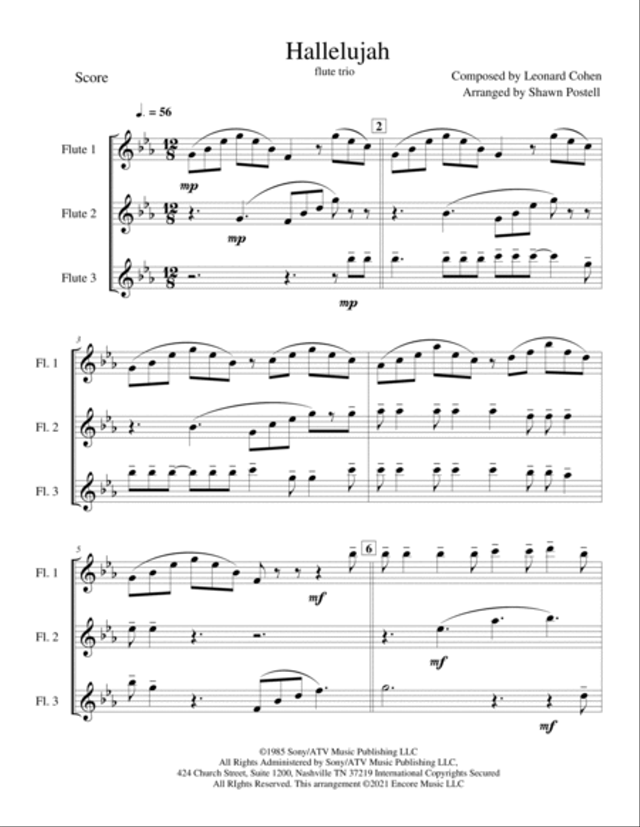 Hallelujah Woodwind Trio scores gallery preview page 2