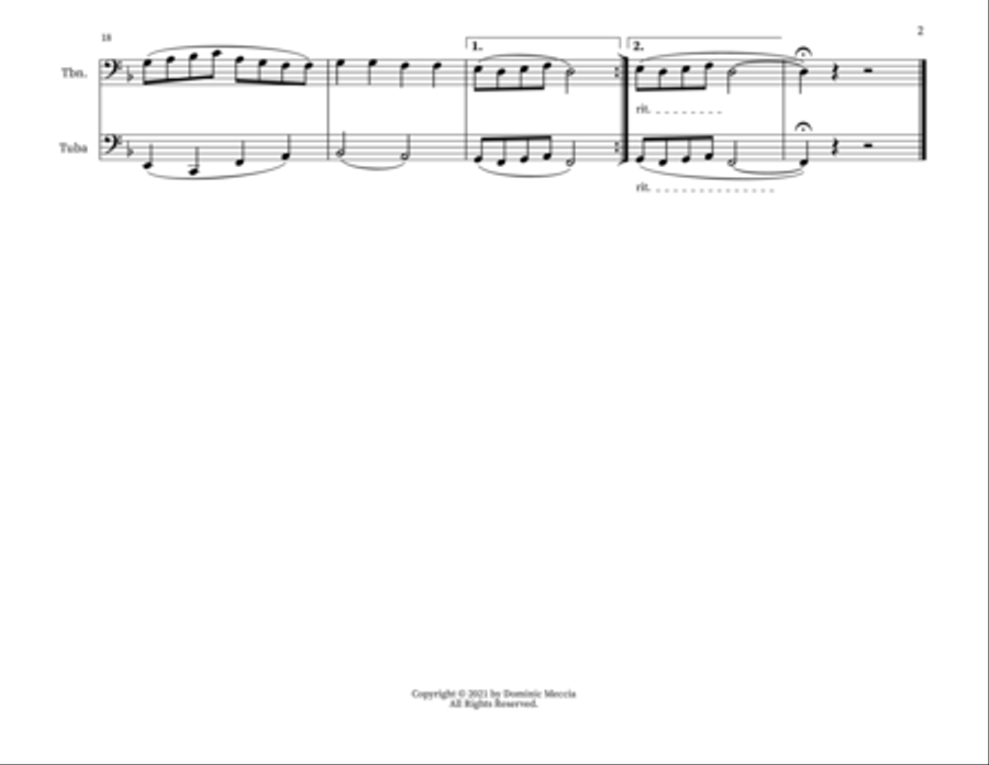 Hatikvah (The Hope) The National Anthem of Israel- Tromobone and Tuba Duet Brass Duet scores gallery preview page 2