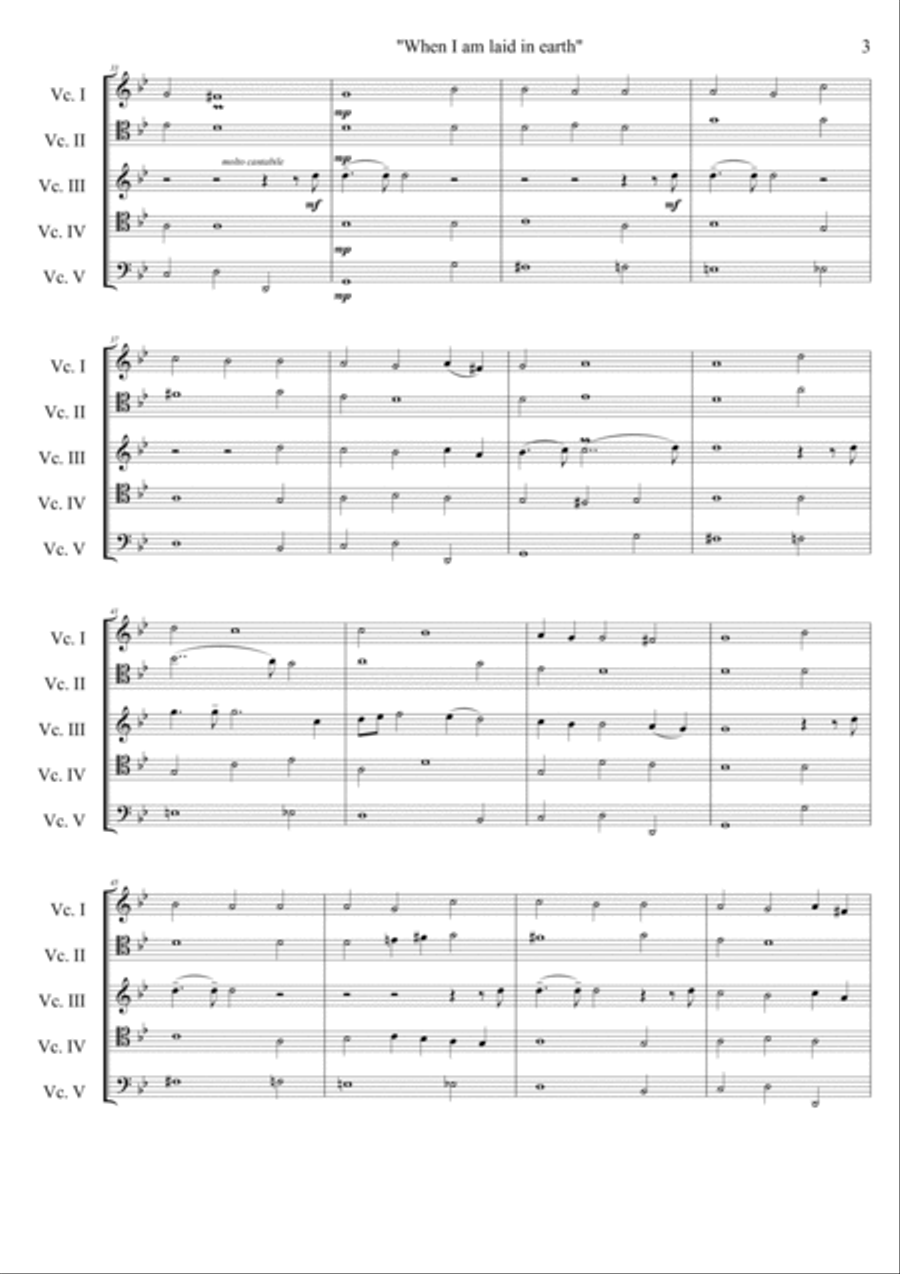 Purcell, When I am laid on earth - Dido´s Lament, from the opera Dido and Aeneas (for cello quintet String Quintet scores gallery preview page 4