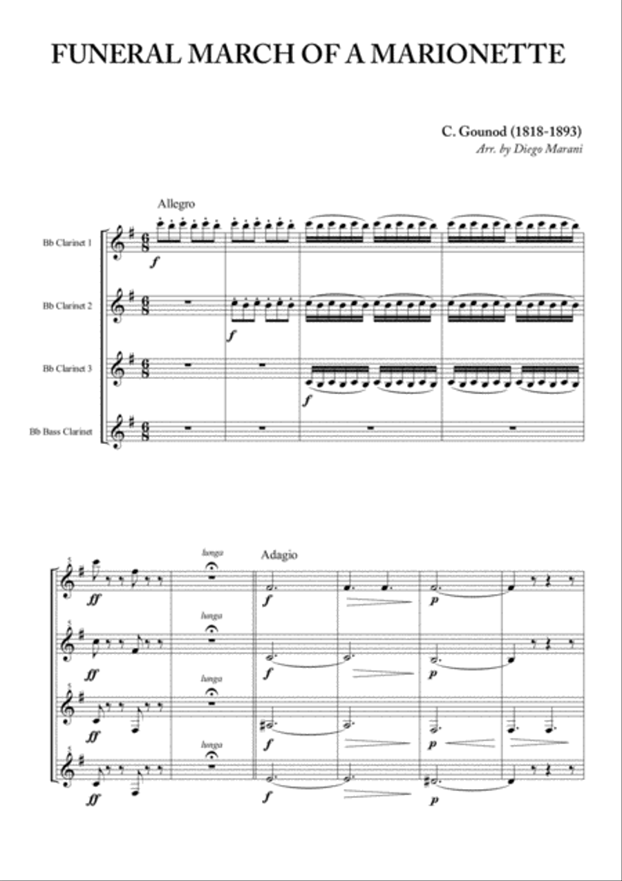 Funeral March of a Marionette for Clarinet Quartet Clarinet Quartet scores gallery preview page 1