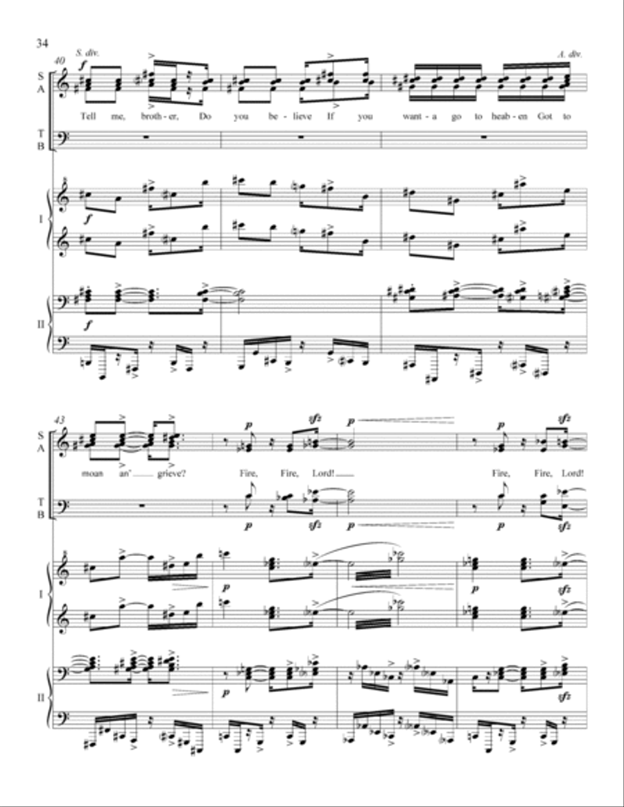 Afro-American Fragments: 6. Fire! 4-Part scores gallery preview page 6