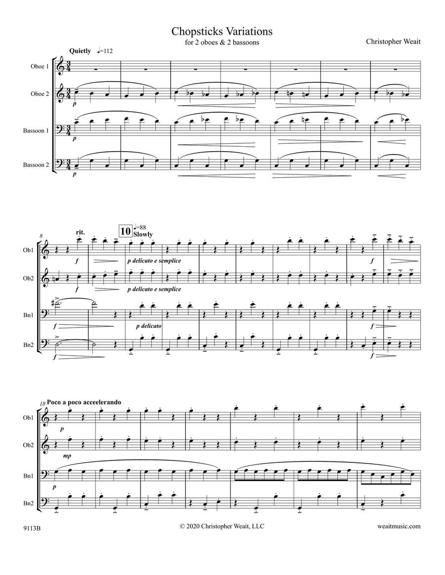 Chopsticks Variations for 2 oboes & 2 bassoons (4’36) Woodwind Quartet scores gallery preview page 1