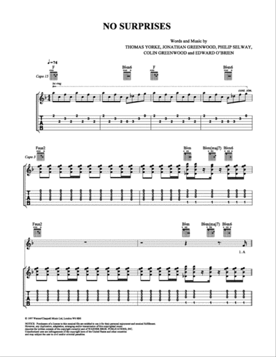 No Surprises No Surprises Electric Guitar scores gallery preview page 1
