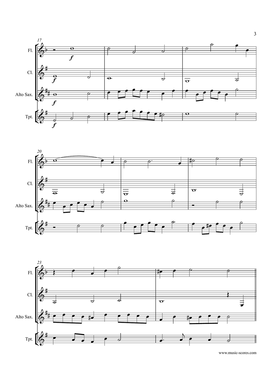 Festival Rondeau from Abdelazer - Flute, Clarinet, Alto Sax & Trumpet Small Ensemble scores gallery preview page 3