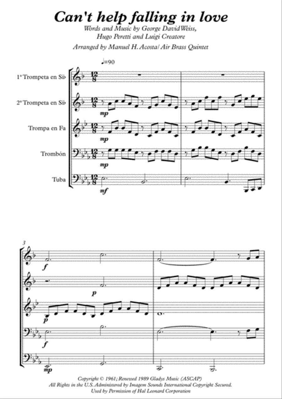 Can't Help Falling In Love Brass Ensemble scores gallery preview page 2