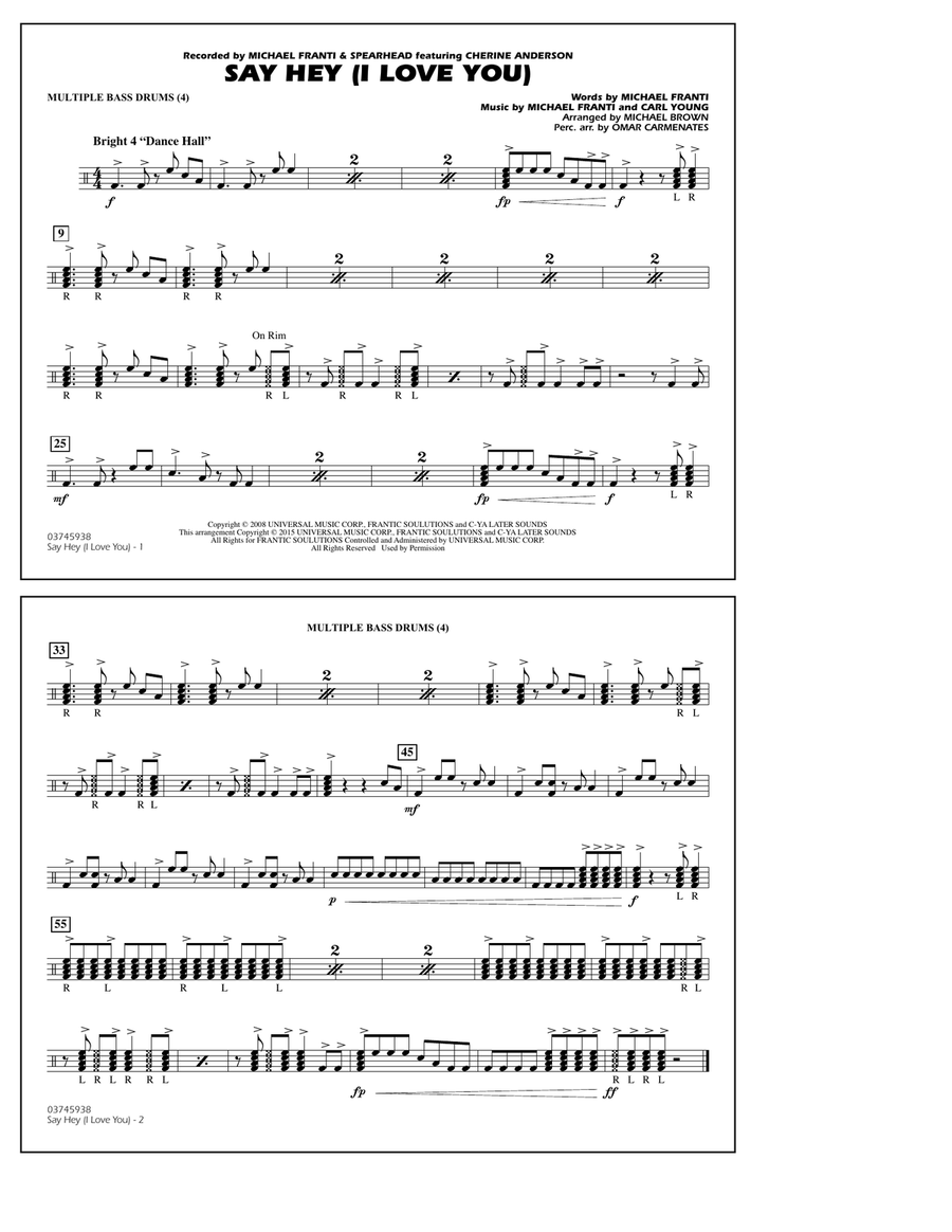 Say Hey (I Love You) - Multiple Bass Drums Marching Band scores gallery preview page 1