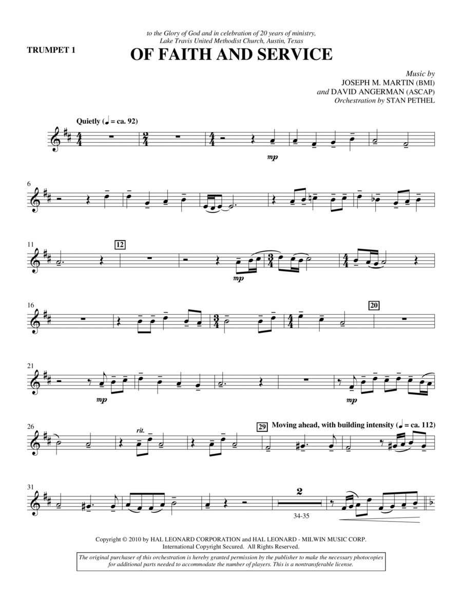Of Faith And Service - Trumpet 1 Choir scores gallery preview page 1