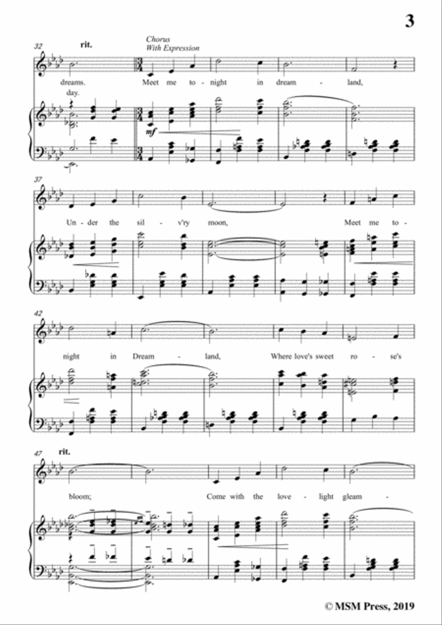 Leo Friedman-Meet Me Tonight in Dreamland,in A flat Major,for Voic&Piano Voice scores gallery preview page 5