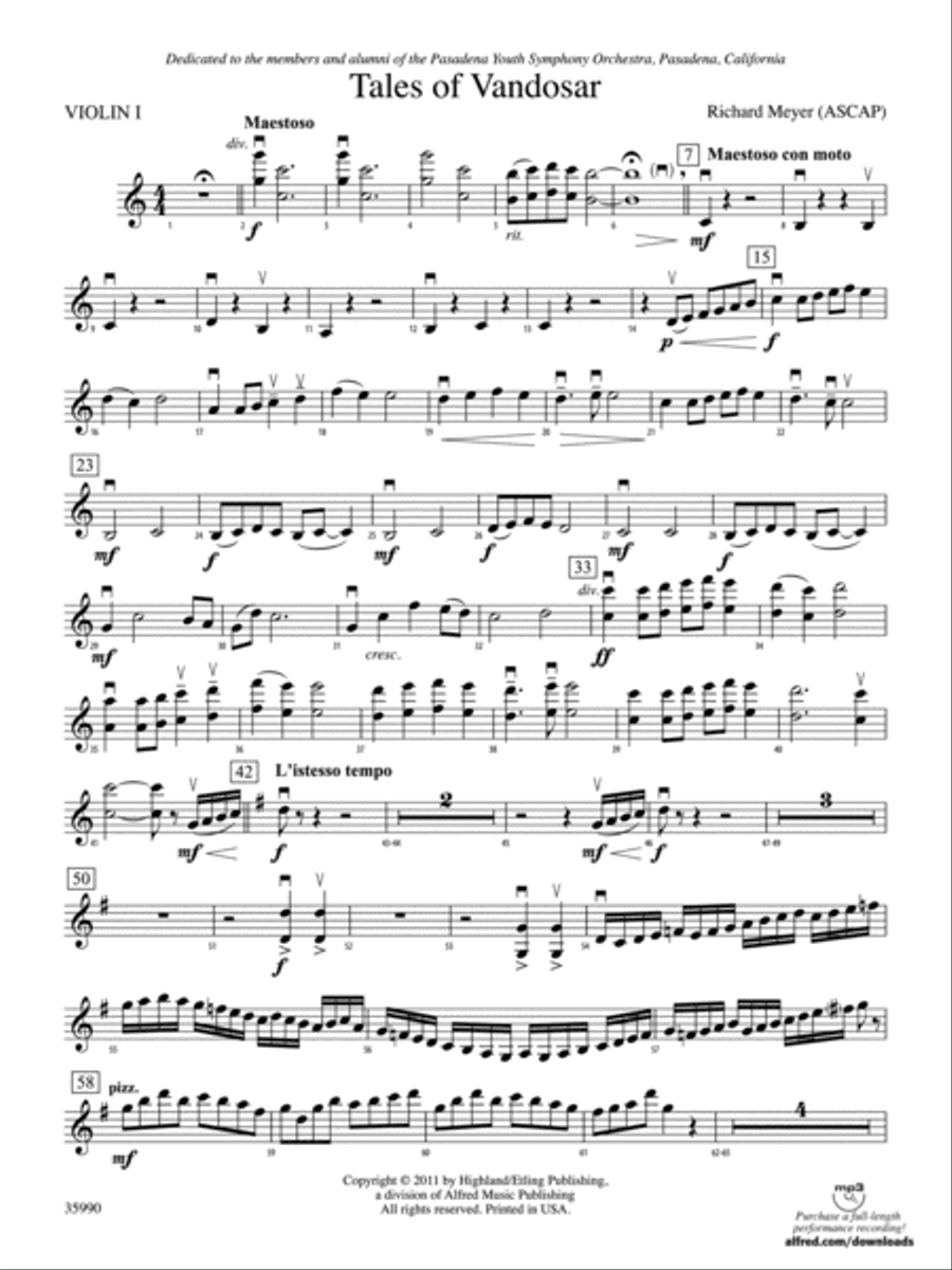 Tales of Vandosar: 1st Violin Full Orchestra scores gallery preview page 1