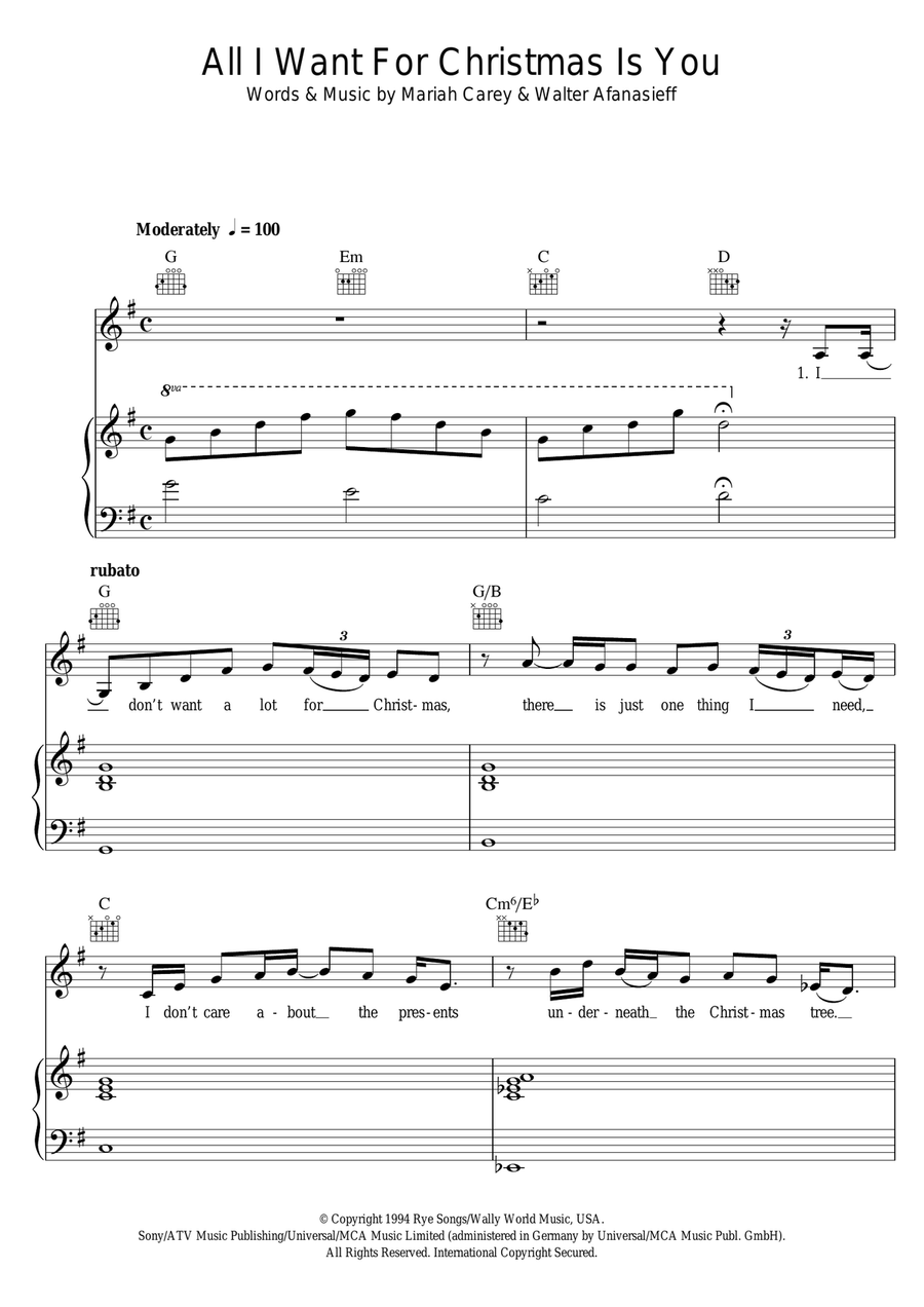 All I Want For Christmas Is You Piano, Vocal scores gallery preview page 1