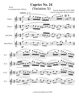 Paganini Caprice 24 Variation X for flute quartet version