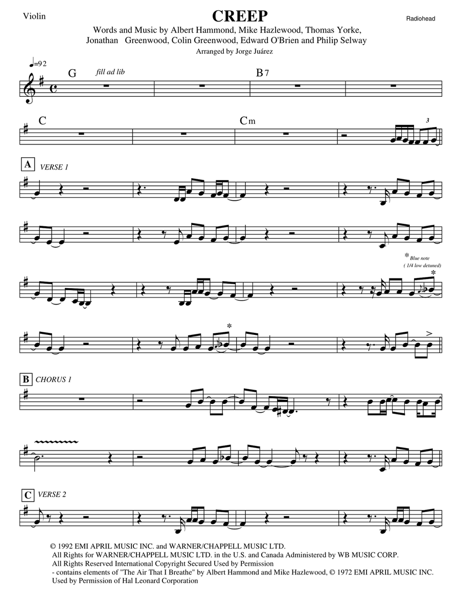 Creep Violin Solo scores gallery preview page 1