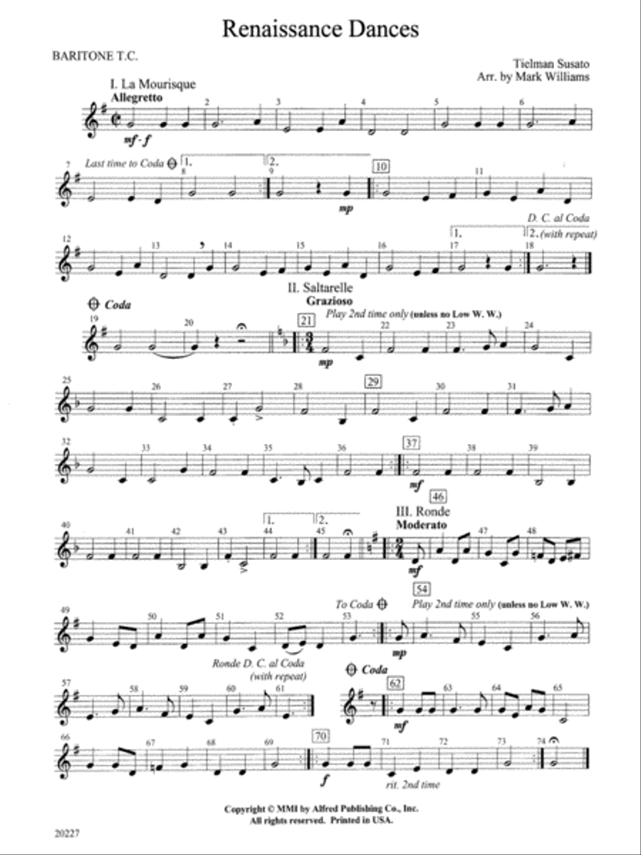 Renaissance Dances: Baritone T.C. Concert Band scores gallery preview page 1