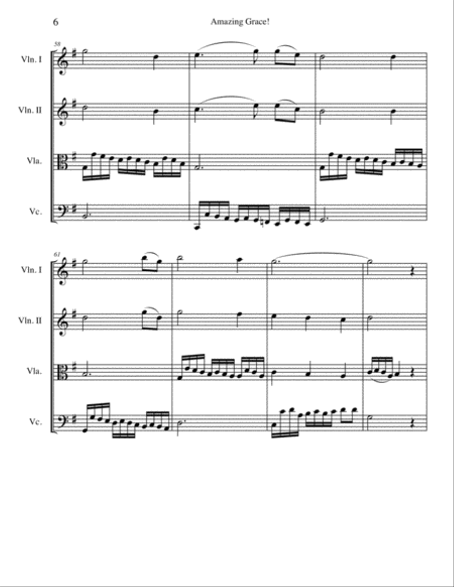 Amazing Grace String Quartet scores gallery preview page 6