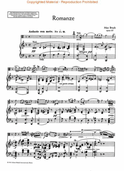 Romance in F Major, Op. 85 by Max Bruch Piano Accompaniment - Sheet Music