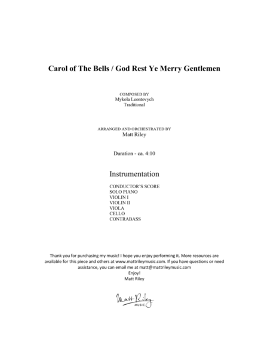 Carol of the Bells / God Rest Ye Merry Gentlemen - Piano & String Orchestra String Orchestra scores gallery preview page 2