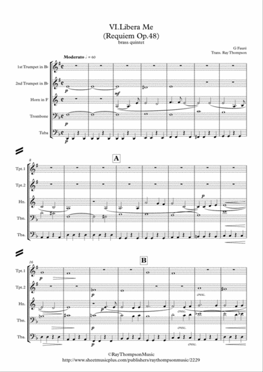 Faure: Requiem Op.48: VI. Libera Me - brass quintet Brass Quintet scores gallery preview page 1