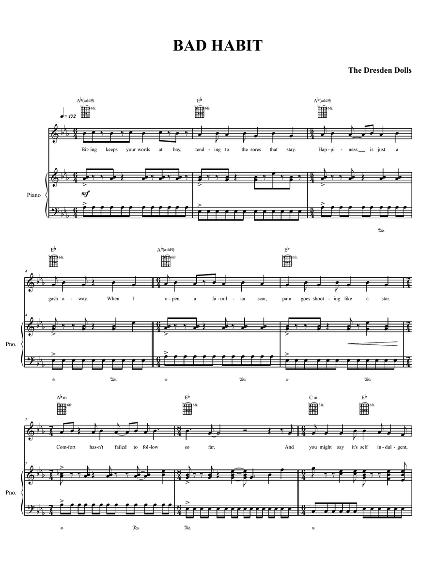 Bad Habit Piano, Vocal, Guitar scores gallery preview page 1